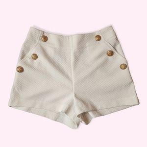 Nautical Super High Rise White Shorts with Bronze Buttons Size 6 | Coastal Beach